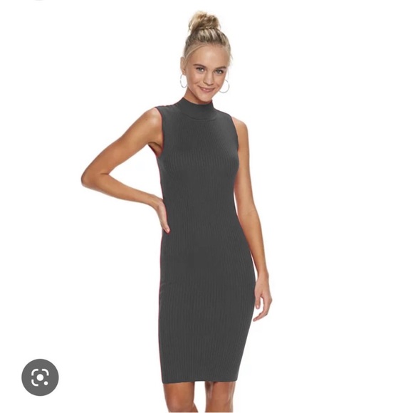 NWT Candie’s Sleeveless Ribbed Sweater Dress sz Small Charcoal Gray A-Line - Picture 7 of 7
